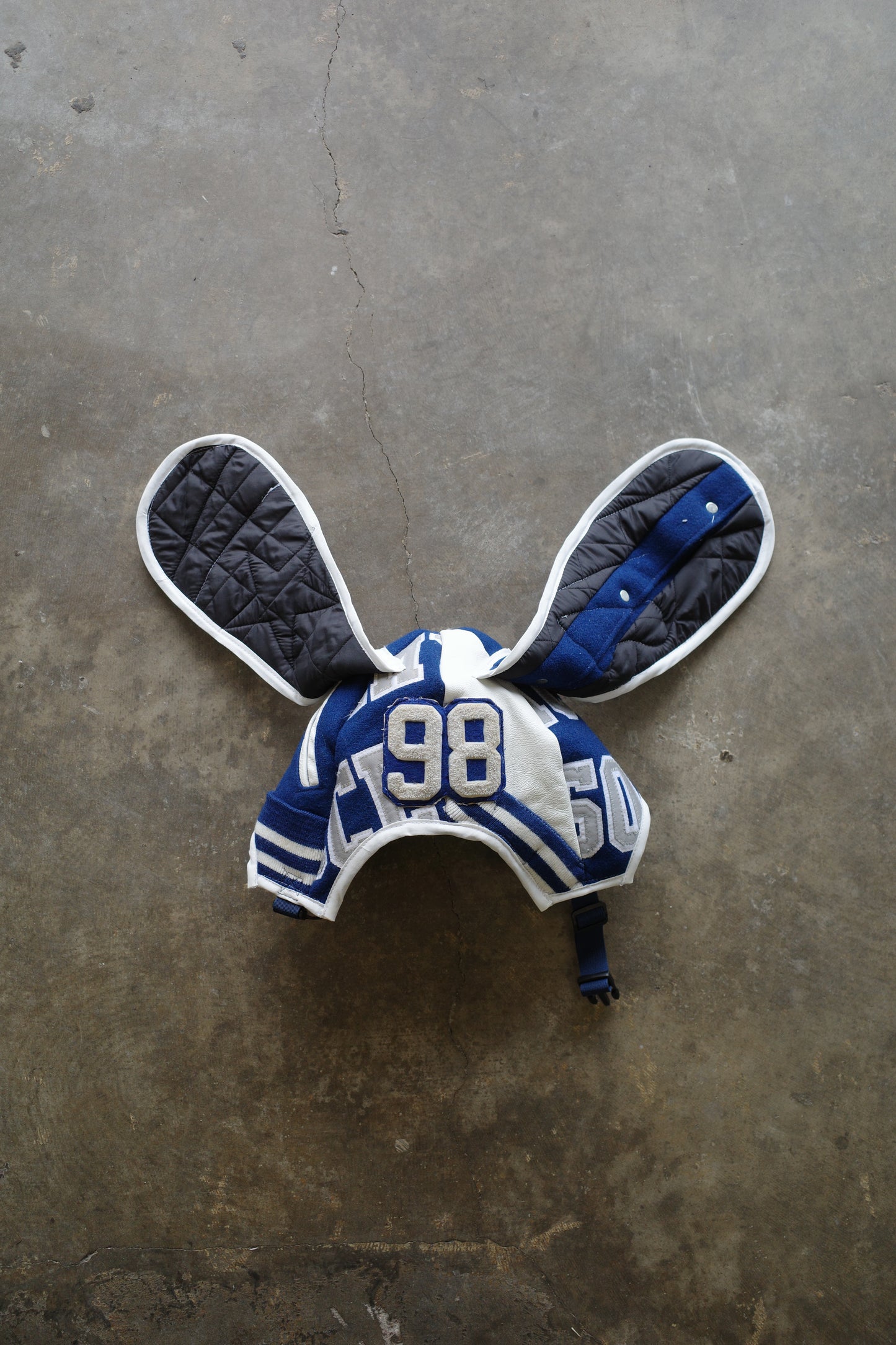nag nag Bunny Ear Hat made with vintage Varsity Jacket and Patches