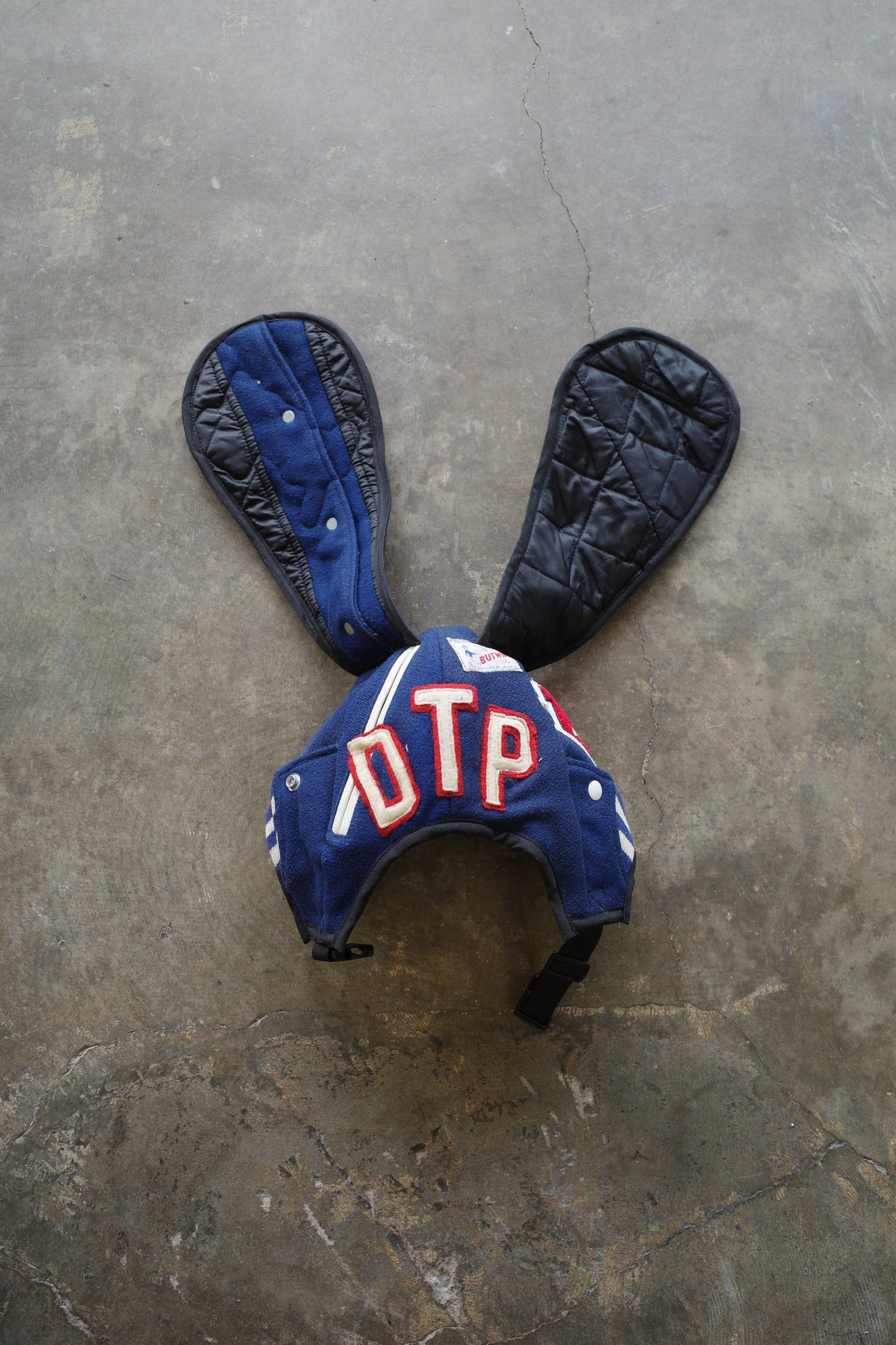 nag nag Bunny Ear Hat made with vintage Varsity Jacket and Patches