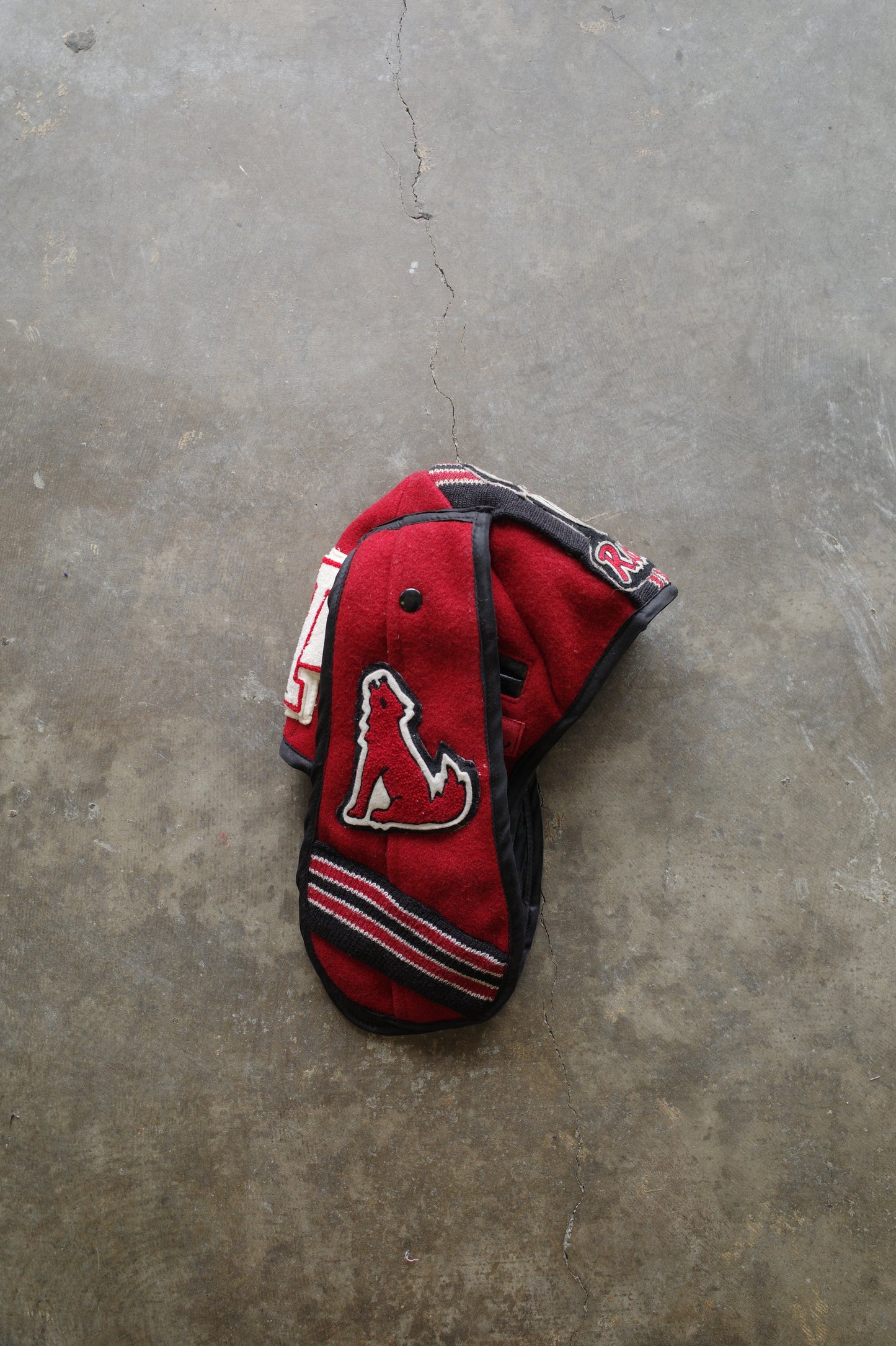 nag nag Bunny Ear Hat made with vintage Varsity Jacket and Patches