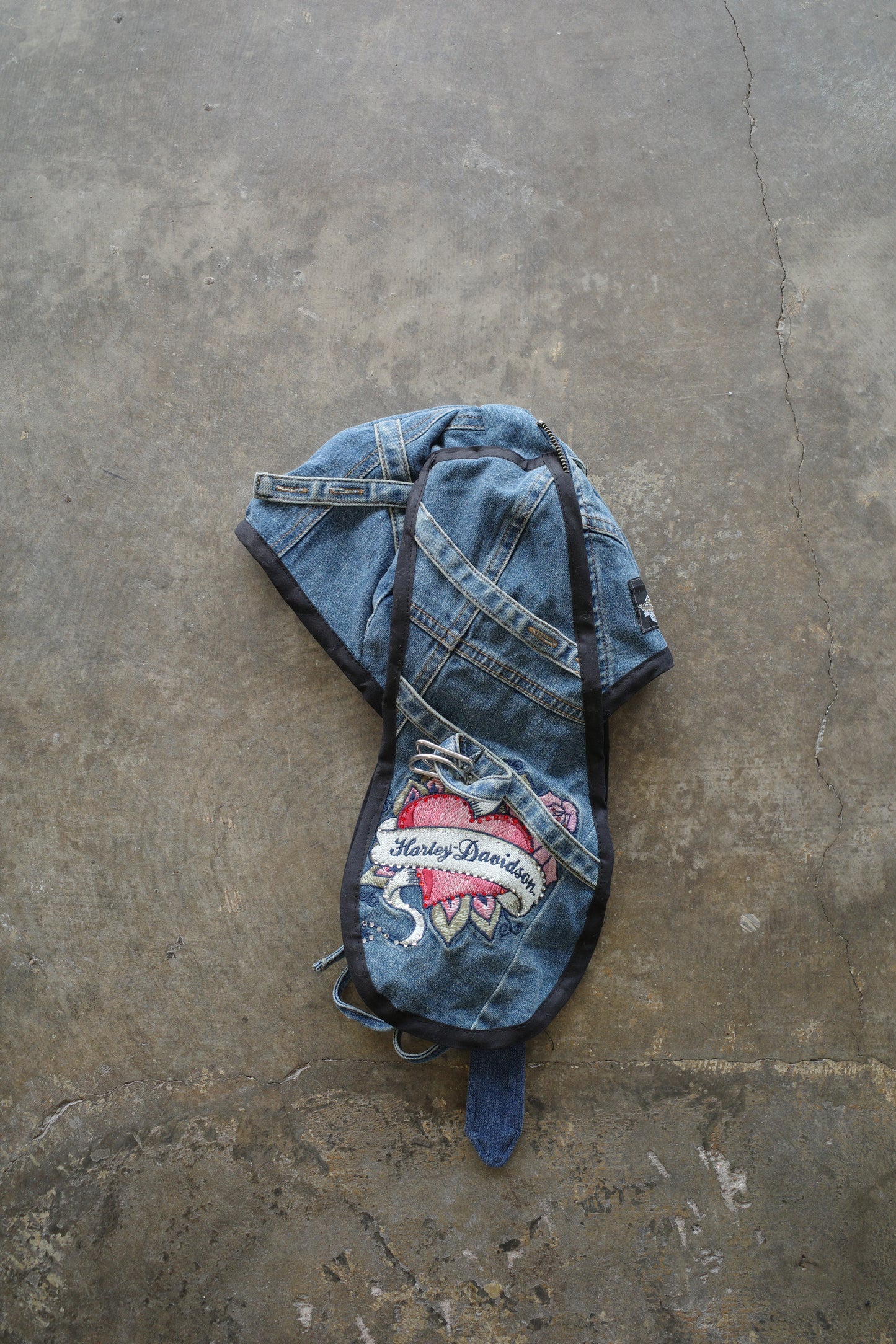 nag nag Bunny Ear Hat made with vintage  Harley Davidson denim racing jacket