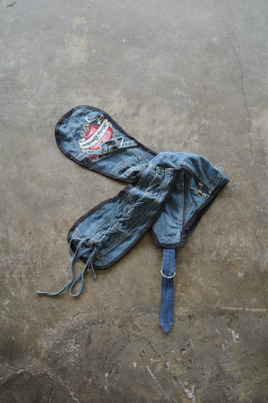nag nag Bunny Ear Hat made with vintage  Harley Davidson denim racing jacket