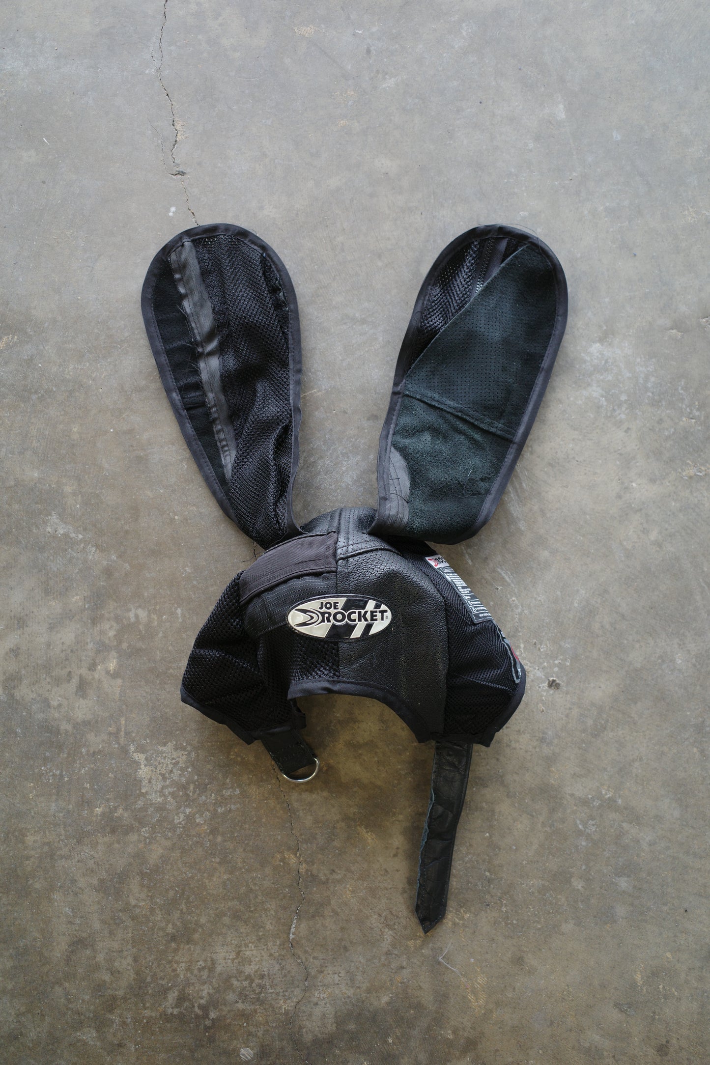 nag nag Bunny Ear Hat made with vintage Joe Rocket moto racing jacket