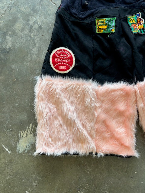 Wide Legged Patched Pants(S) /  made with vintage US.NAVY ISSUES wool fabric & vintage fur fabric