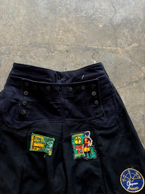 Wide Legged Patched Pants(S) /  made with vintage US.NAVY ISSUES wool fabric & vintage fur fabric