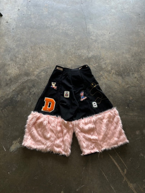 Wide Legged Patched Pants(S) /  made with vintage US.NAVY ISSUES wool fabric & vintage fur fabric
