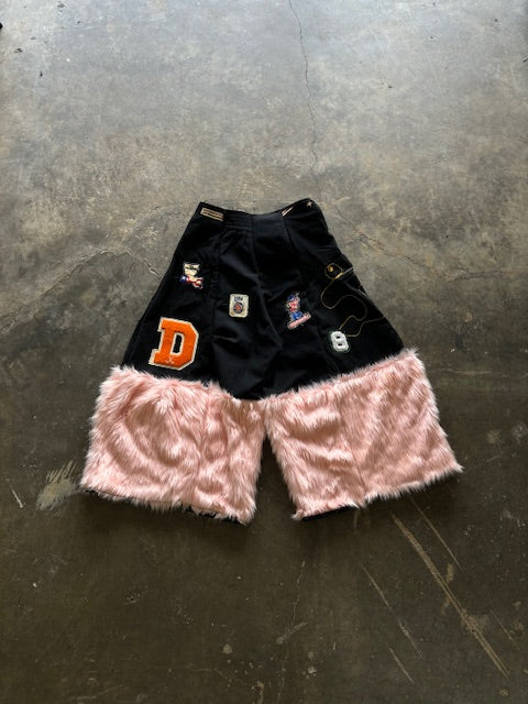 Wide Legged Patched Pants(S) /  made with vintage US.NAVY ISSUES wool fabric & vintage fur fabric