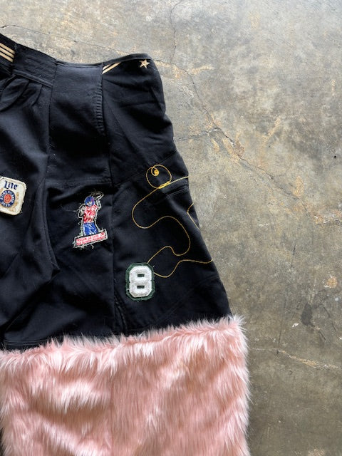 Wide Legged Patched Pants(S) /  made with vintage US.NAVY ISSUES wool fabric & vintage fur fabric