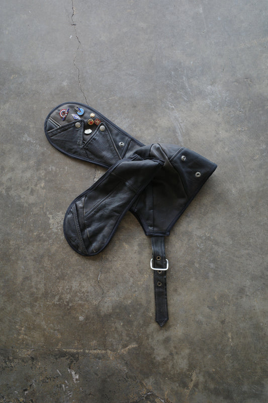 nag nag Bunny Ear Hat made with vintage  Leather Biker  jacket w pins