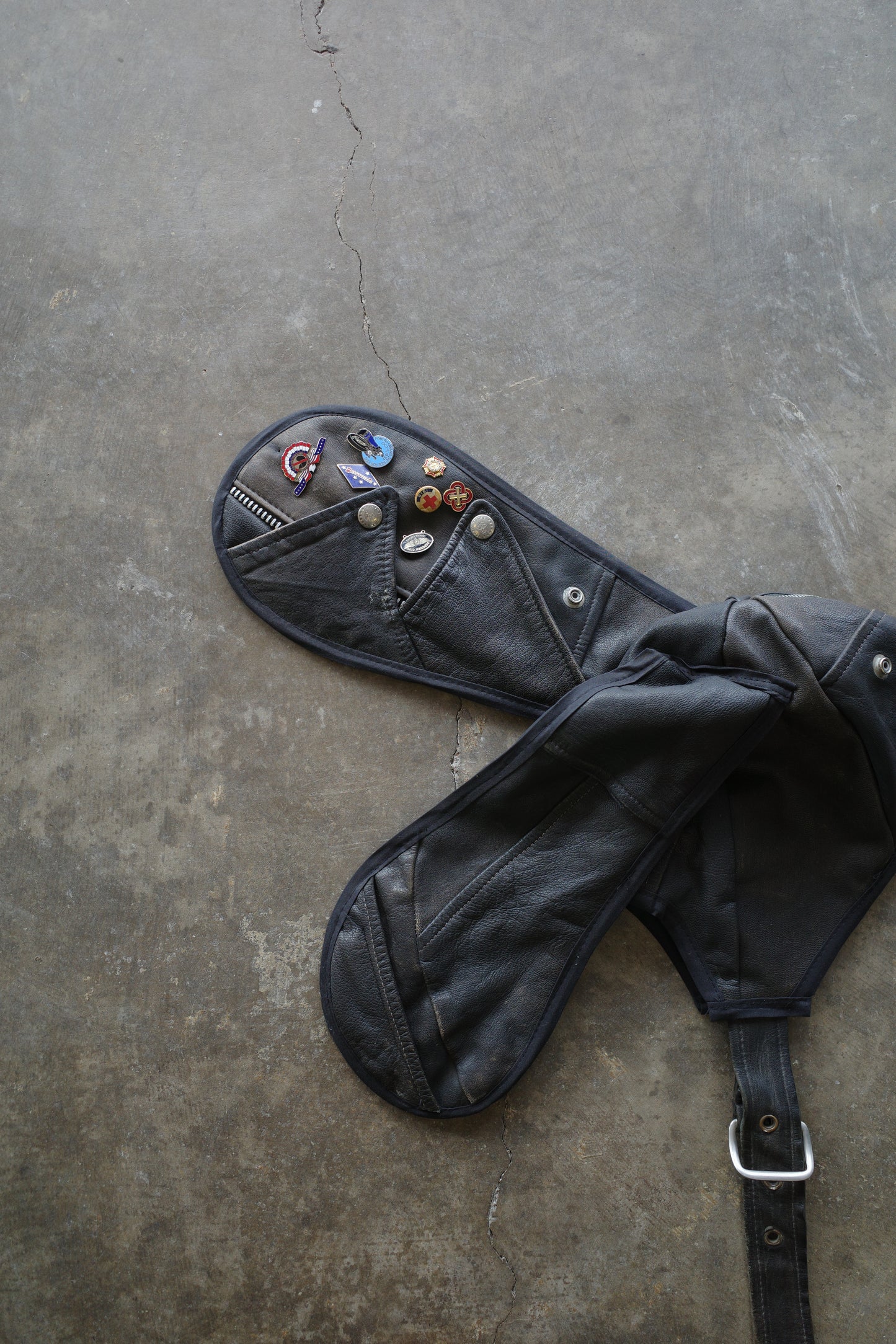nag nag Bunny Ear Hat made with vintage  Leather Biker  jacket w pins
