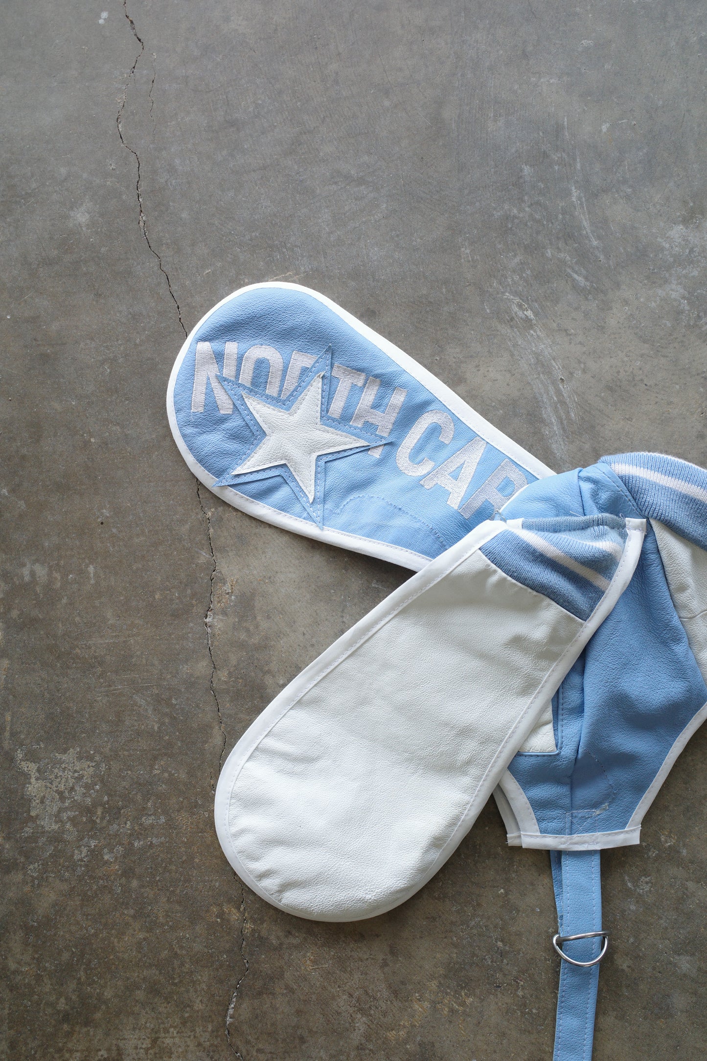 nag nag Bunny Ear Hat made with 1990s vintage Leather varsity jacket