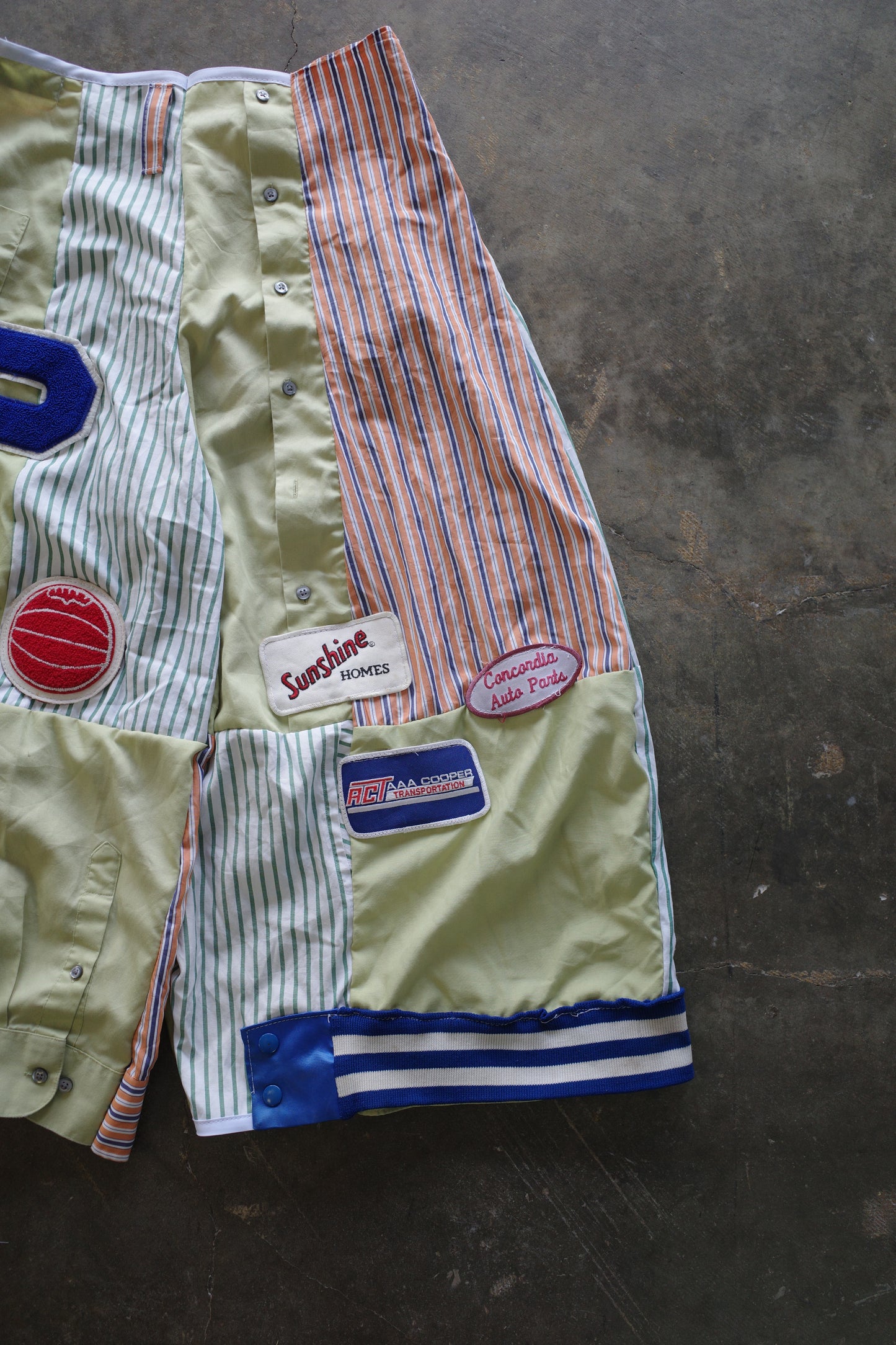 Wide Legged Patched Pants(S) /  made with vintage mens striped shirt w vintage patches