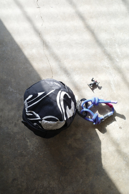 nag nag Ball Bag made from 1970s art fabric w MHW rain Jacket