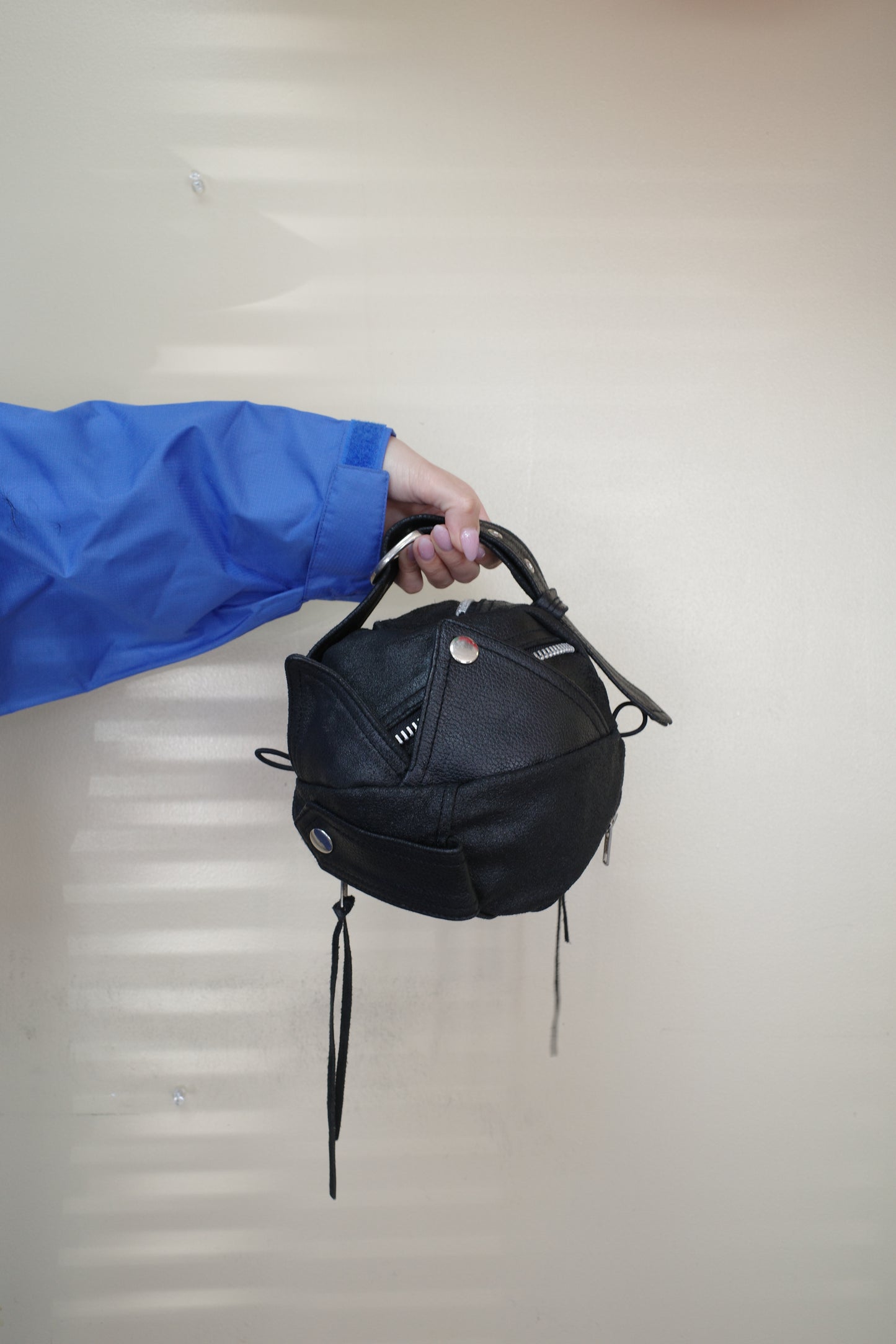 nag nag Ball Bag(S) made from vintage Leather Biker jacket