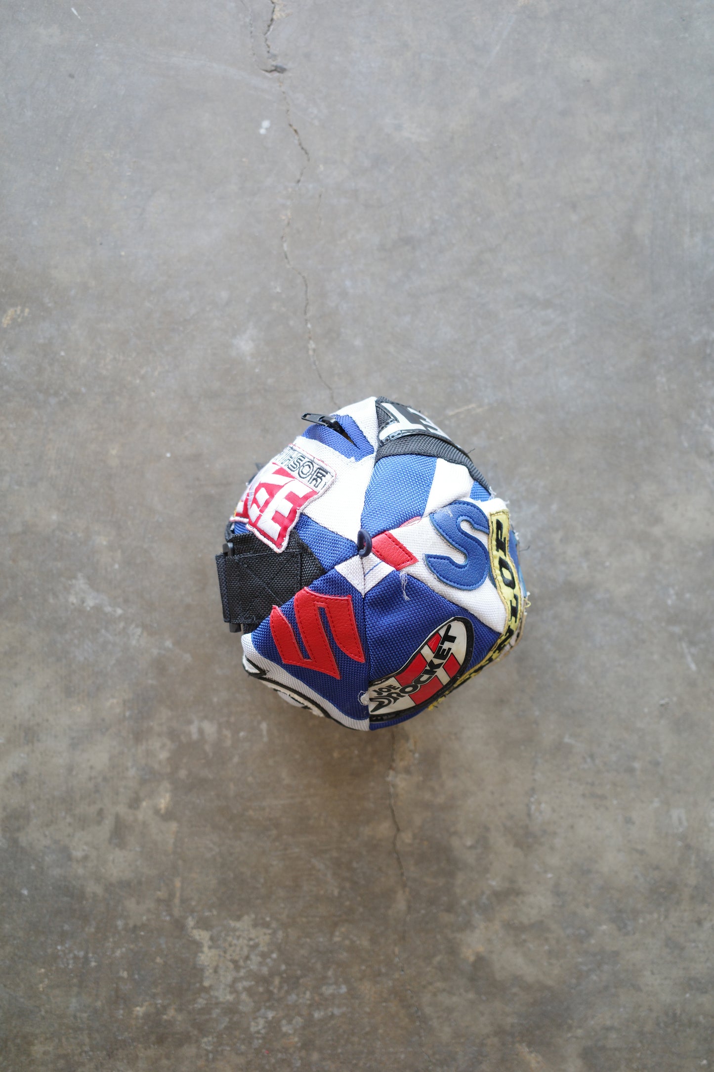 nag nag Ball Bag(S) made from vintage motorcycle pants & lots patches