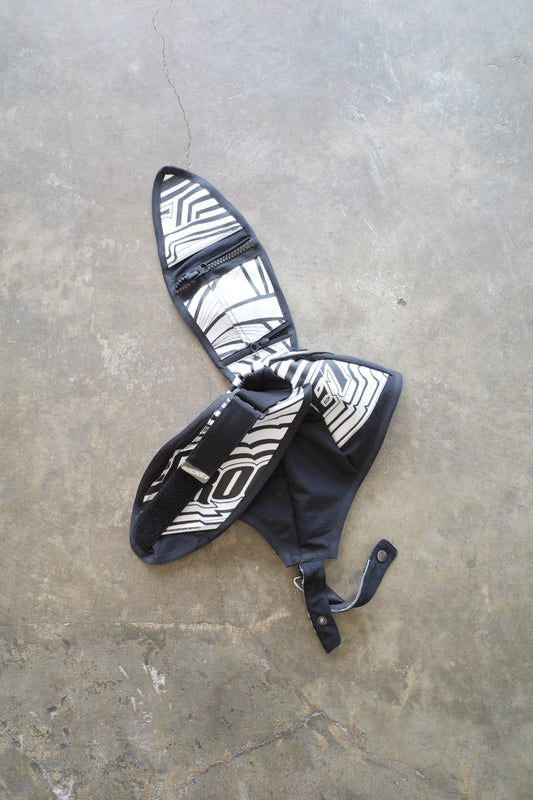 nag nag Bunny Ear Hat made with vintage motorcycle pants B*W