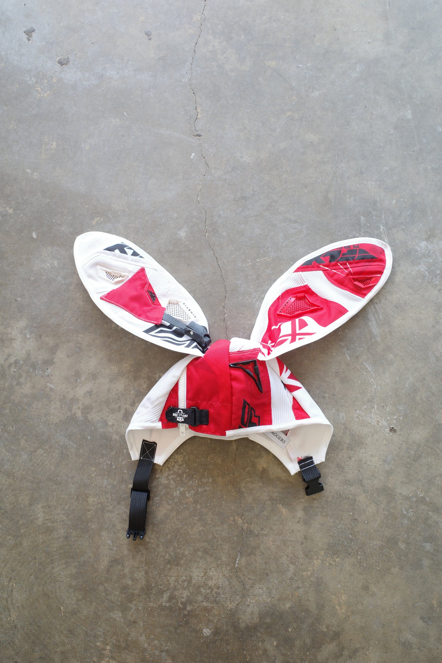 nag nag Bunny Ear Hat made with vintage FLY motorcycle pants