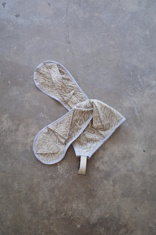 nag nag Bunny Ear Hat made with vintage Python pattern leather jacket