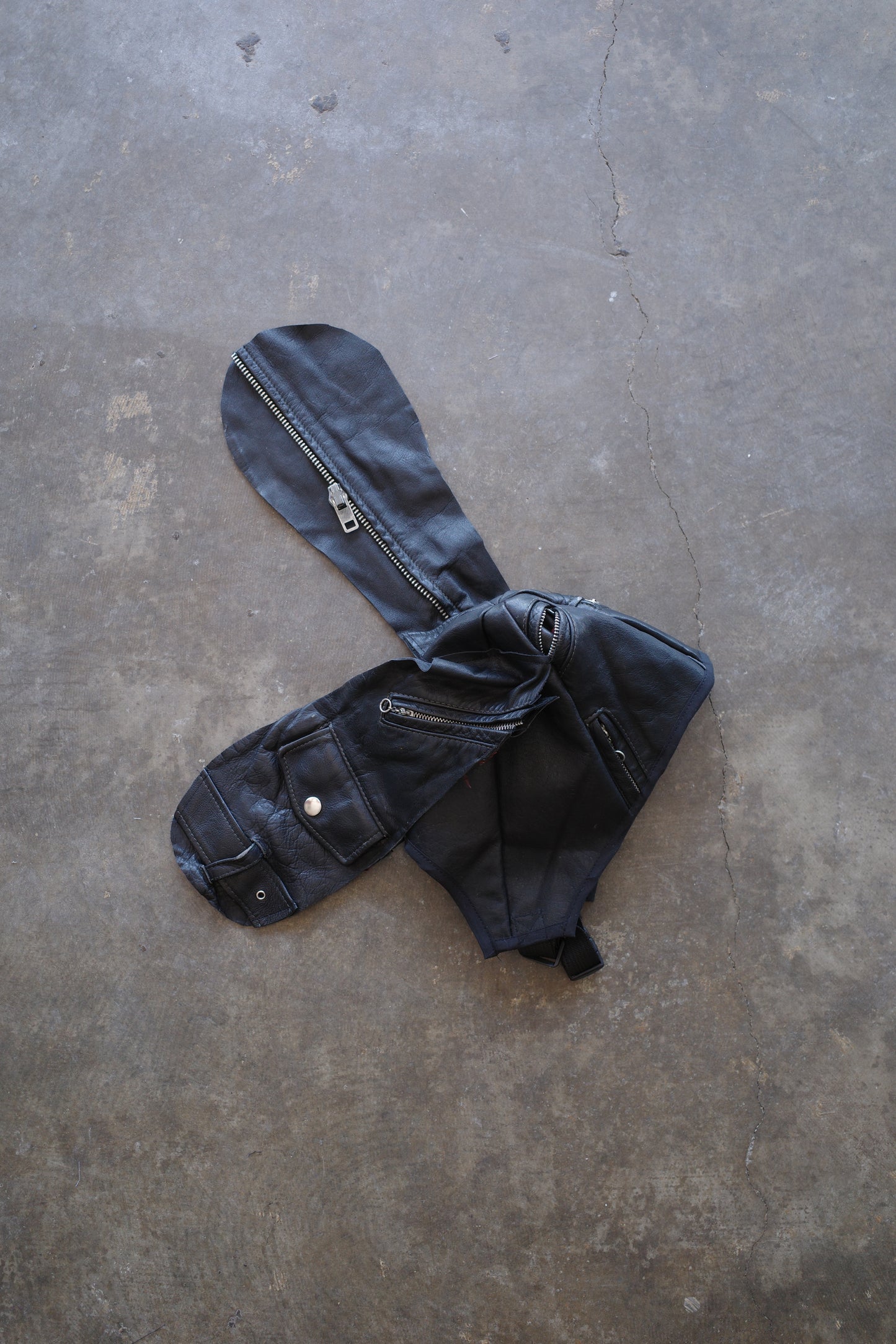 nag nag Bunny Ear Hat made with vintage  Leather Biker  jacket