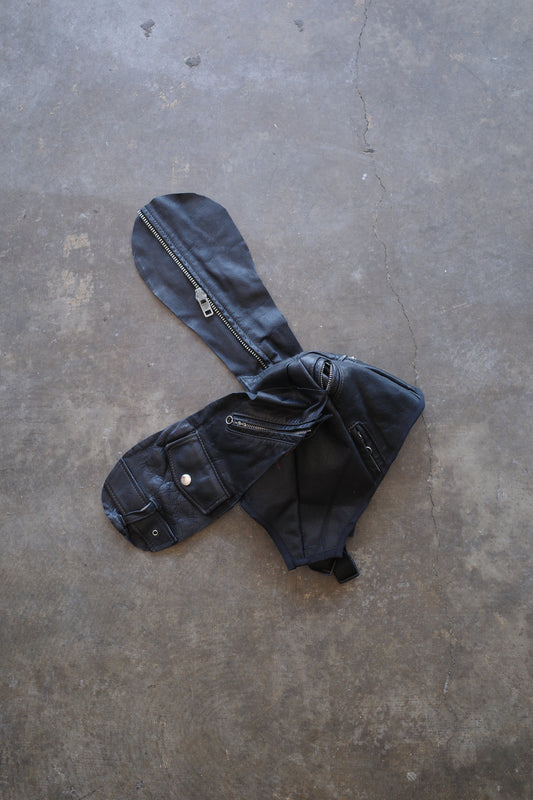 nag nag Bunny Ear Hat made with vintage  Leather Biker  jacket