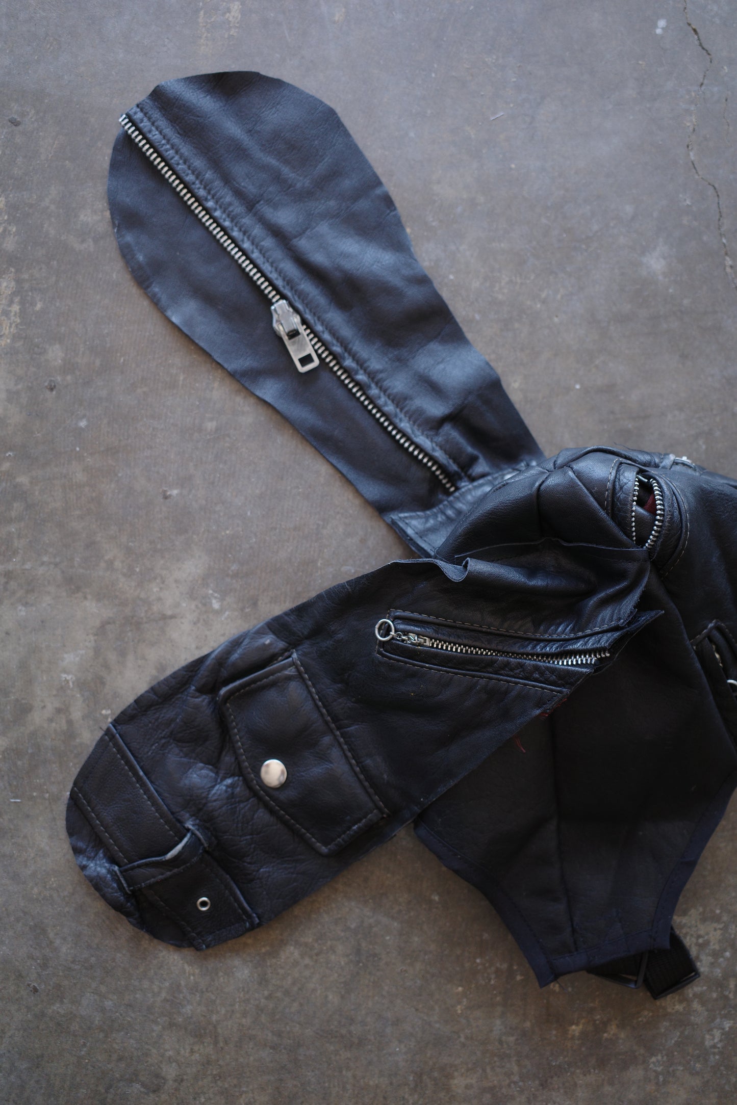 nag nag Bunny Ear Hat made with vintage  Leather Biker  jacket