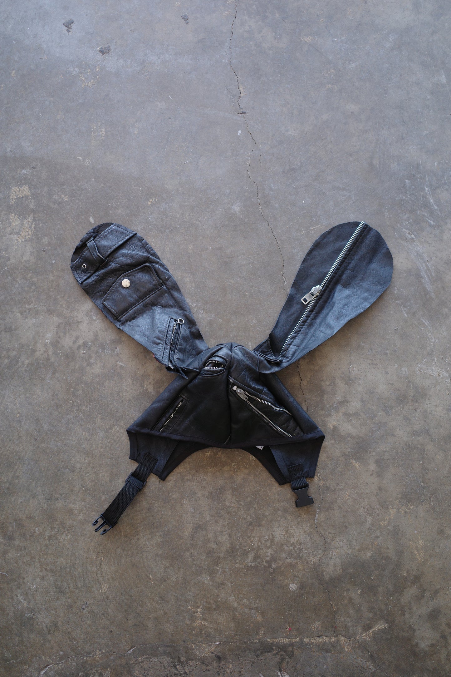 nag nag Bunny Ear Hat made with vintage  Leather Biker  jacket