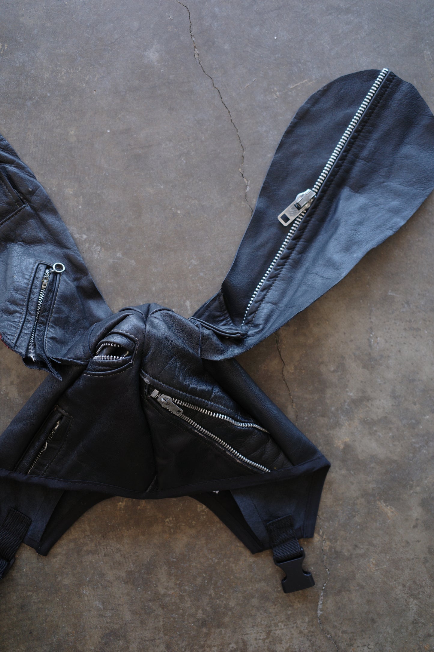 nag nag Bunny Ear Hat made with vintage  Leather Biker  jacket
