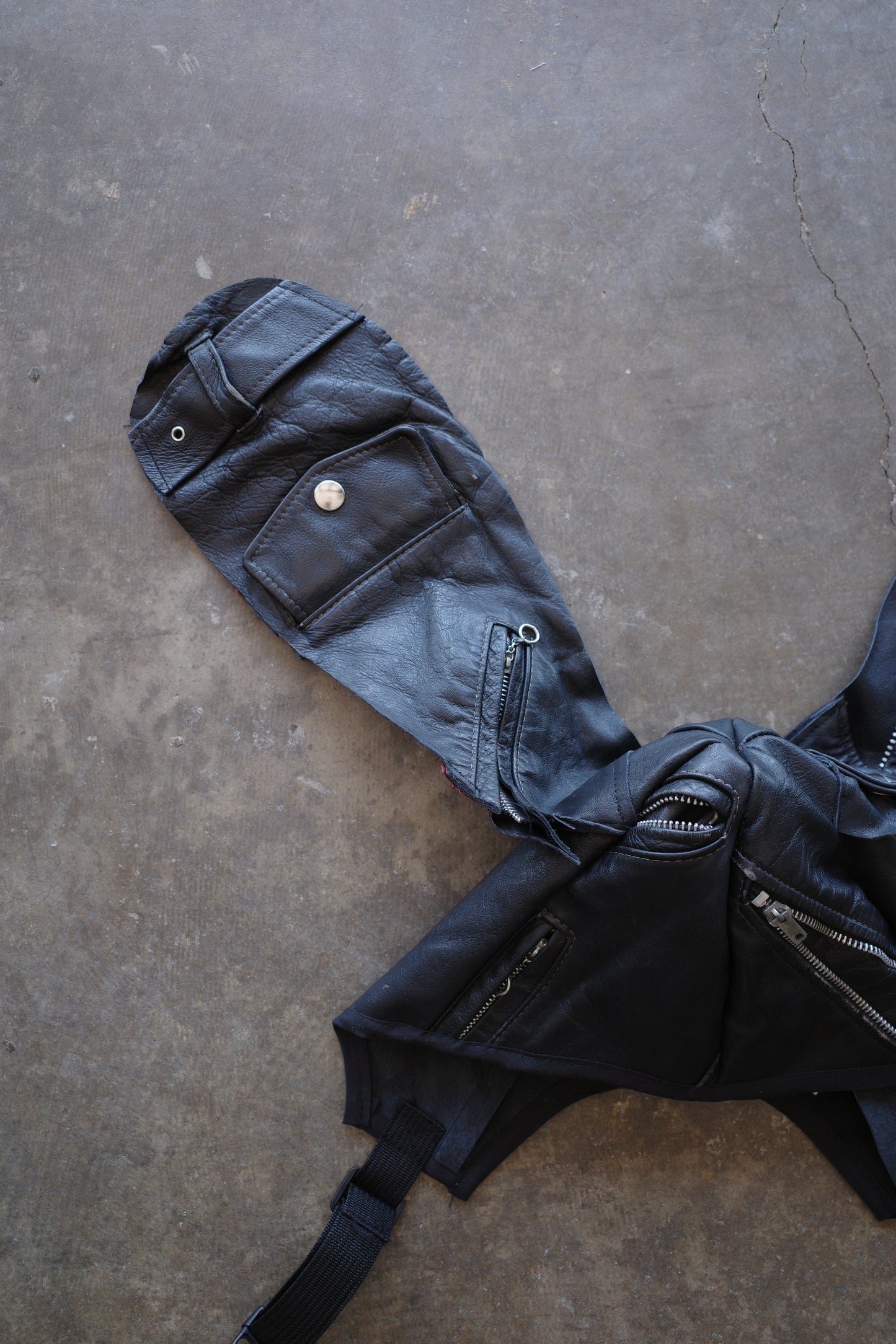 nag nag Bunny Ear Hat made with vintage  Leather Biker  jacket