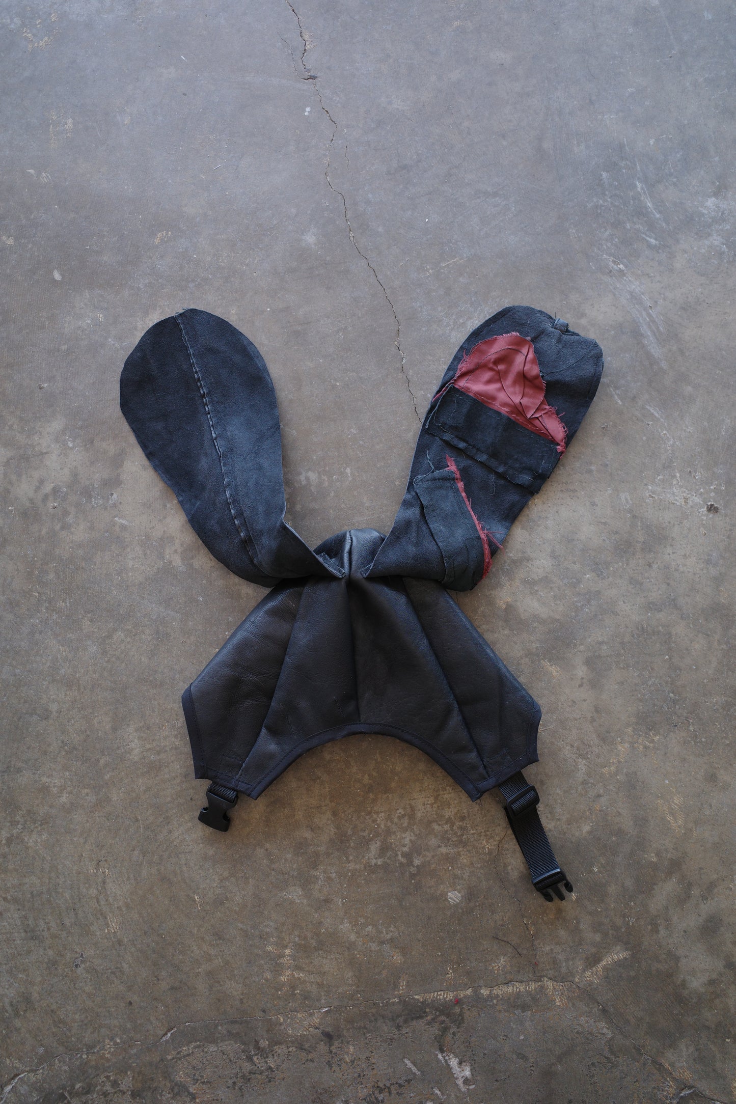 nag nag Bunny Ear Hat made with vintage  Leather Biker  jacket
