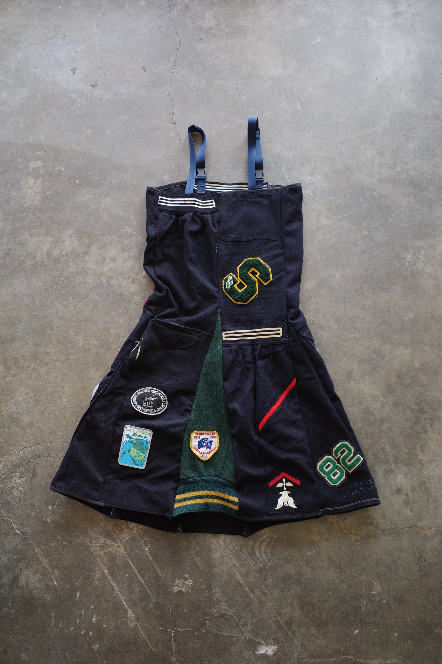 nag nag Paneled jumper skirt with patches/ made from vintage us.military issues sailor top