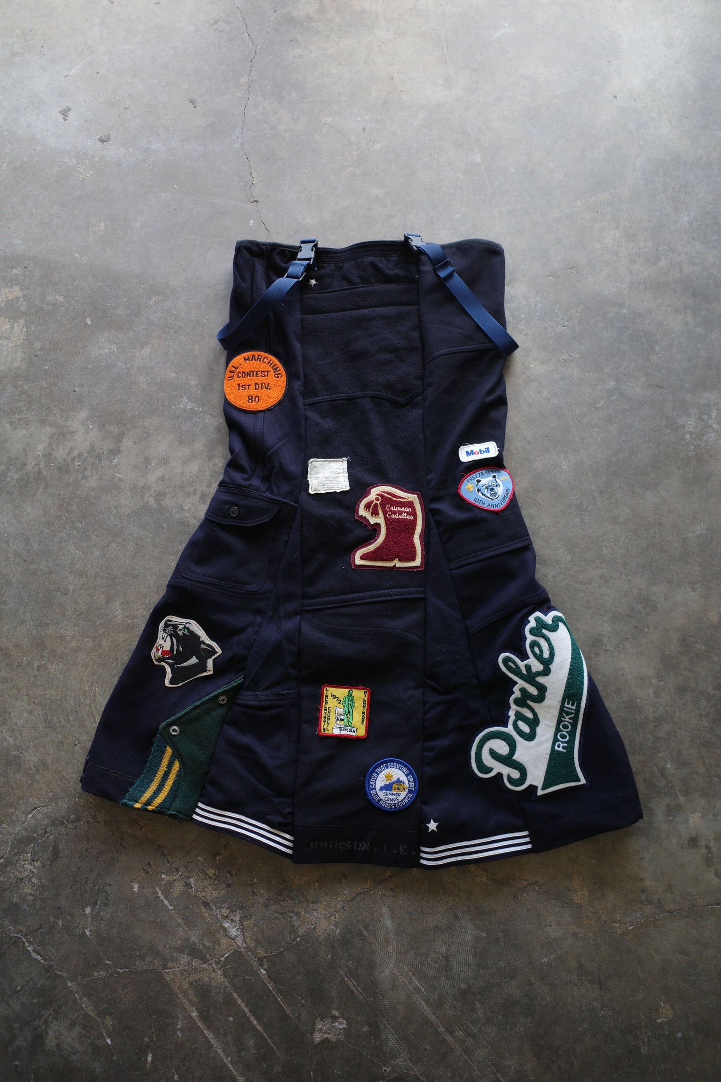nag nag Paneled jumper skirt with patches/ made from vintage us.military issues sailor top