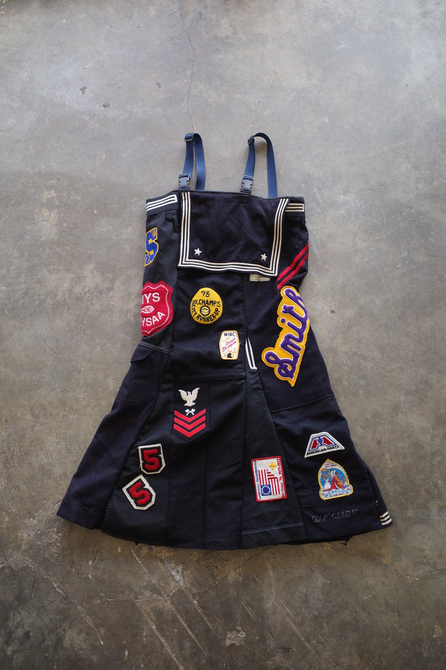 nag nag Paneled jumper skirt with patches/ made from vintage us.military issues sailor top