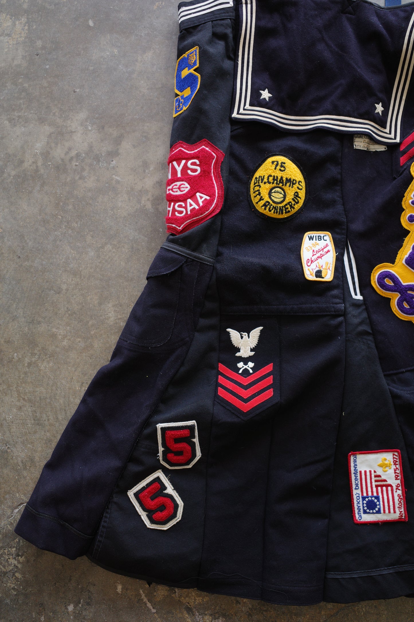 nag nag Paneled jumper skirt with patches/ made from vintage us.military issues sailor top