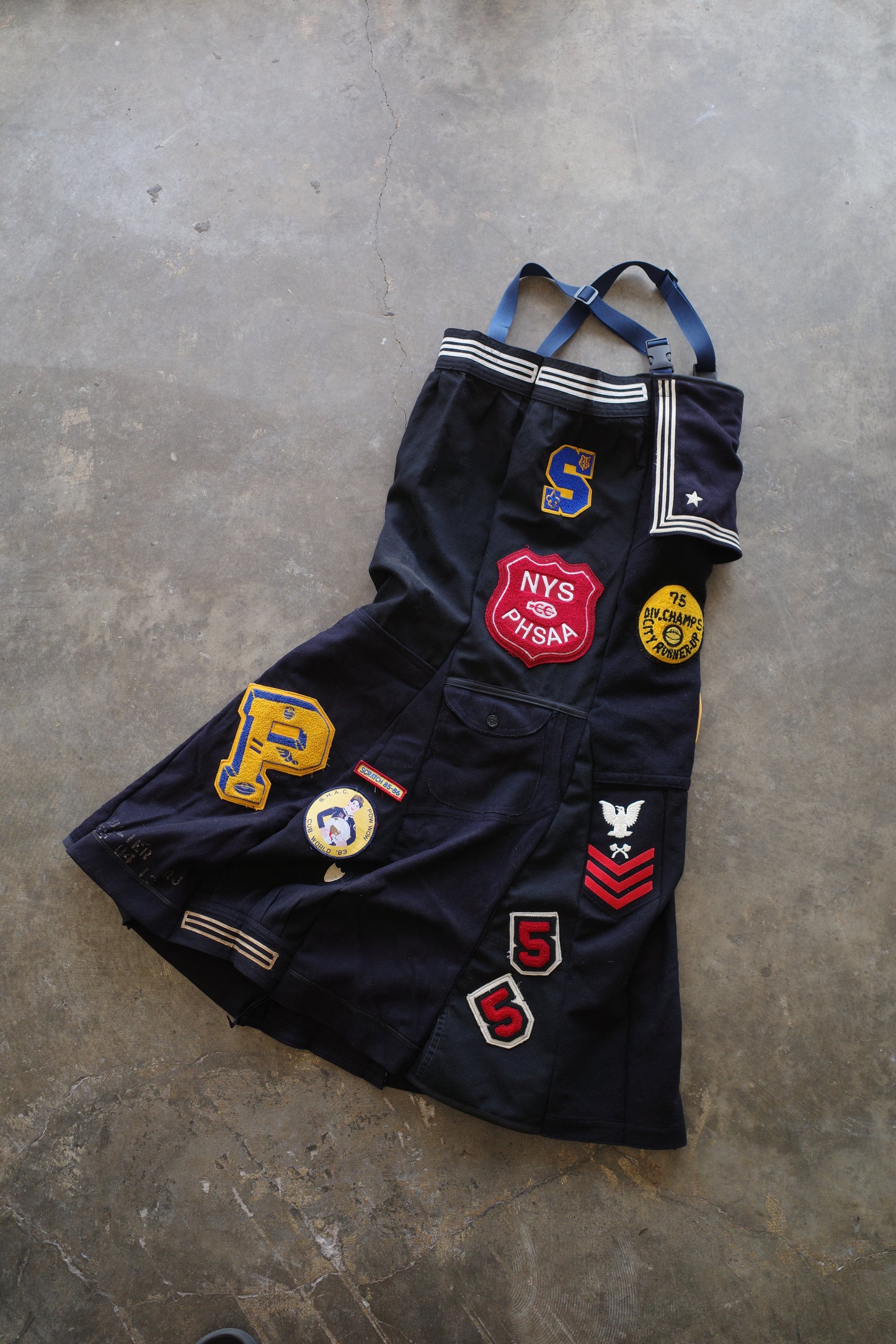 nag nag Paneled jumper skirt with patches/ made from vintage us.military issues sailor top