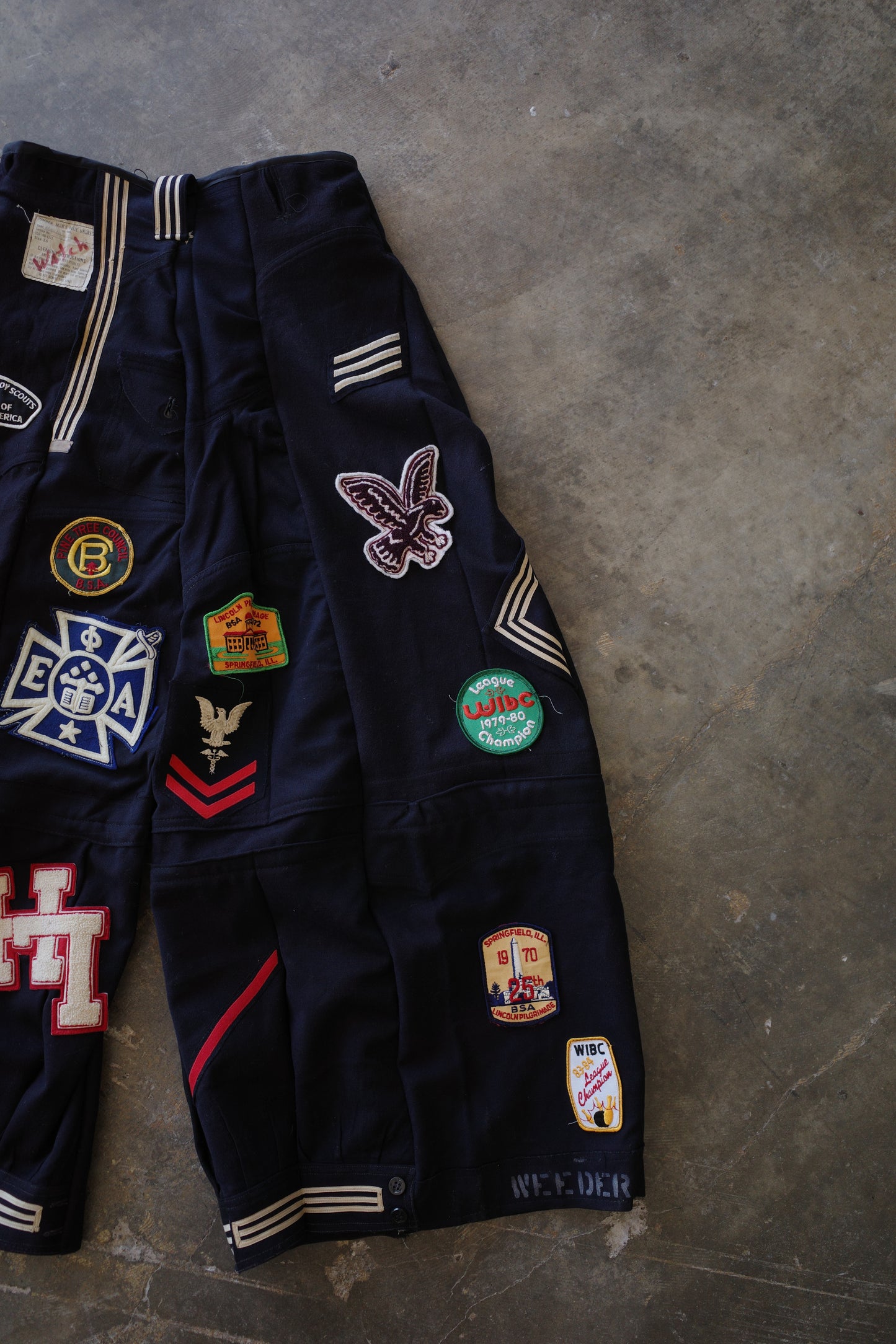 Wide Legged nag nag Pants(L) / made with vintage US.NAVY ISSUES wool fabric & vintage patches