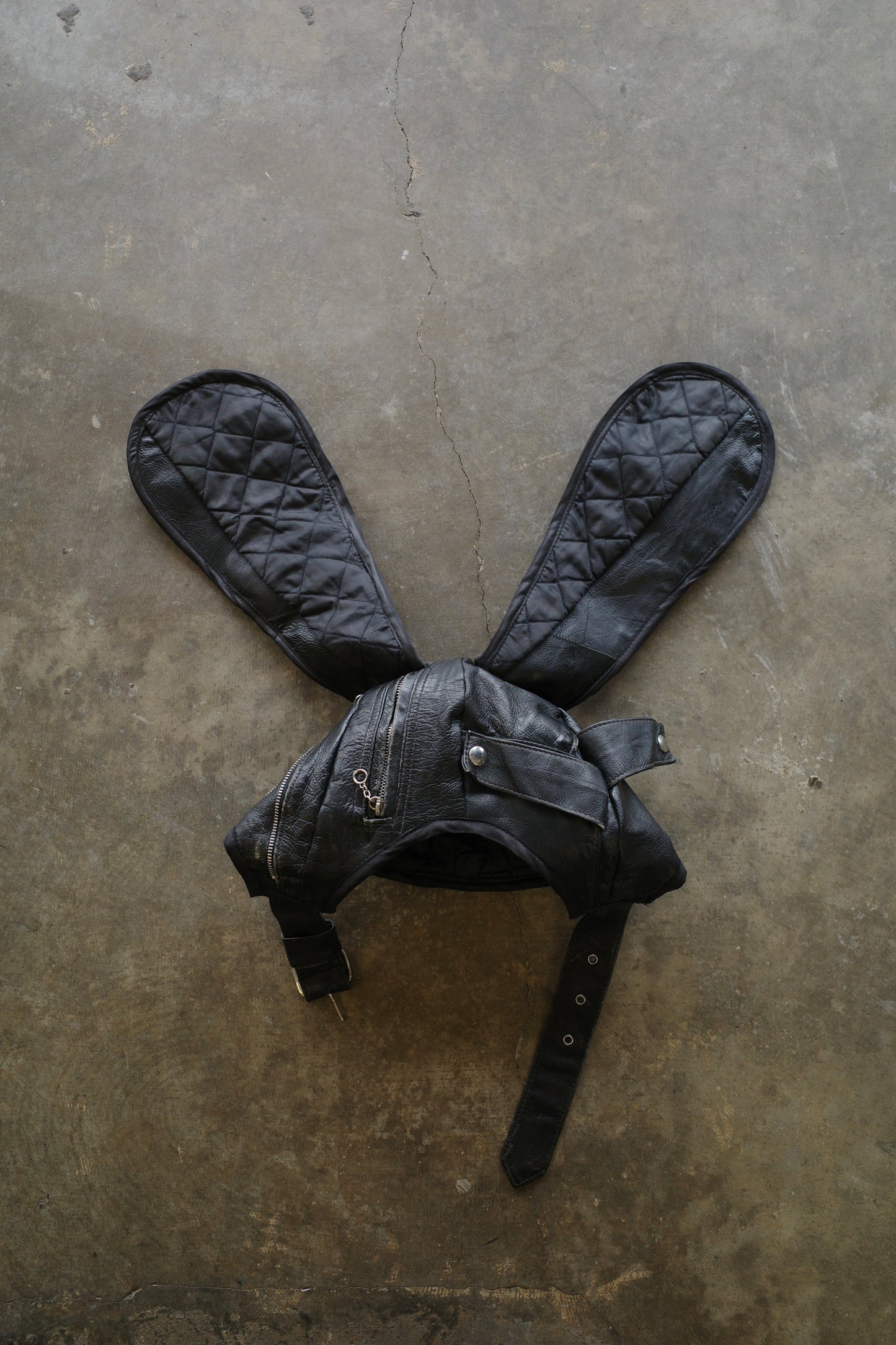 nag nag Bunny Ear Hat made with vintage Leather biker jackets