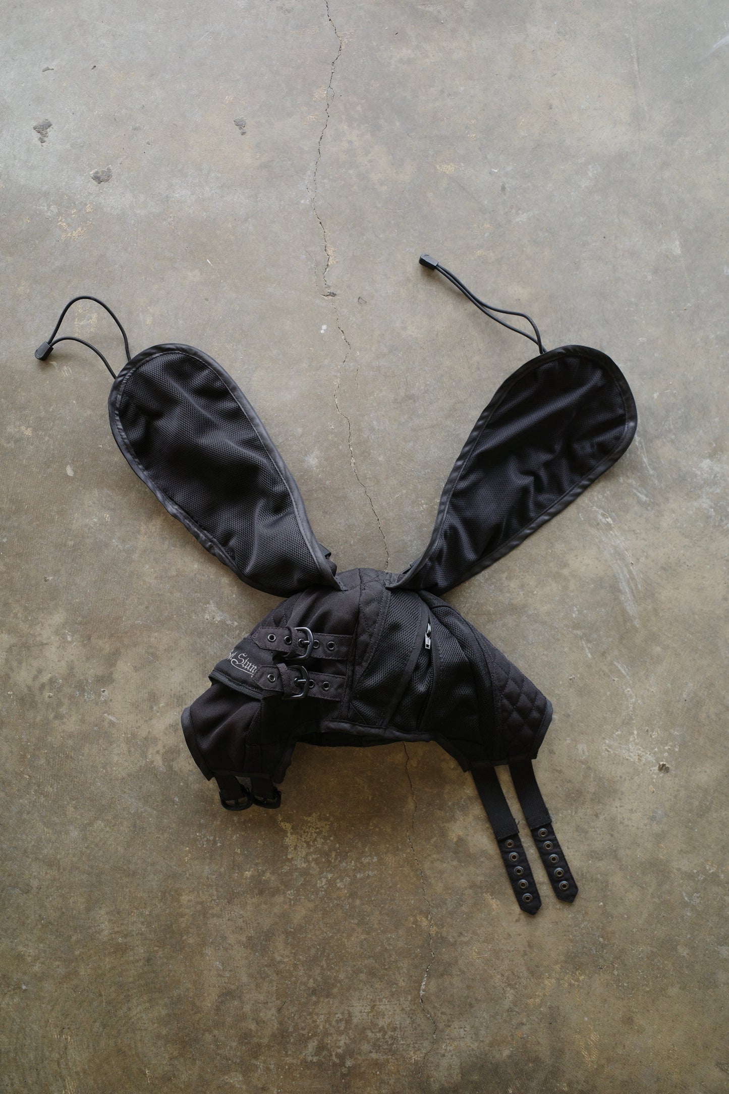 nag nag Bunny Ear Hat made with vintage moto racing jackets