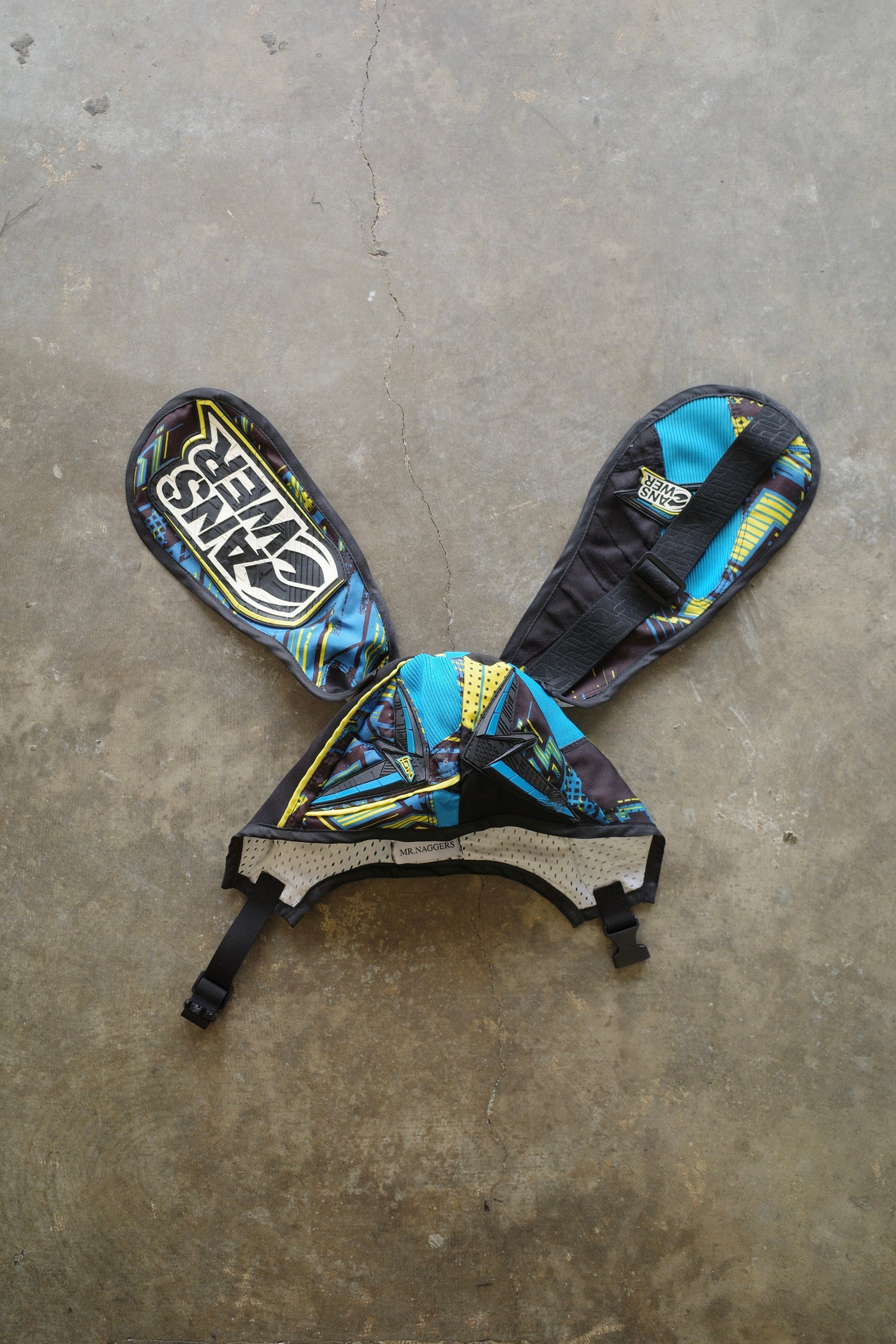 nag nag Bunny Ear Hat made with vintage moto racing pants