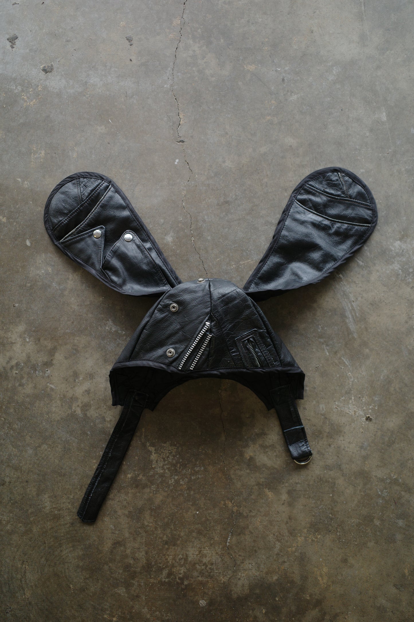 nag nag Bunny Ear Hat made with vintage Leather biker jackets