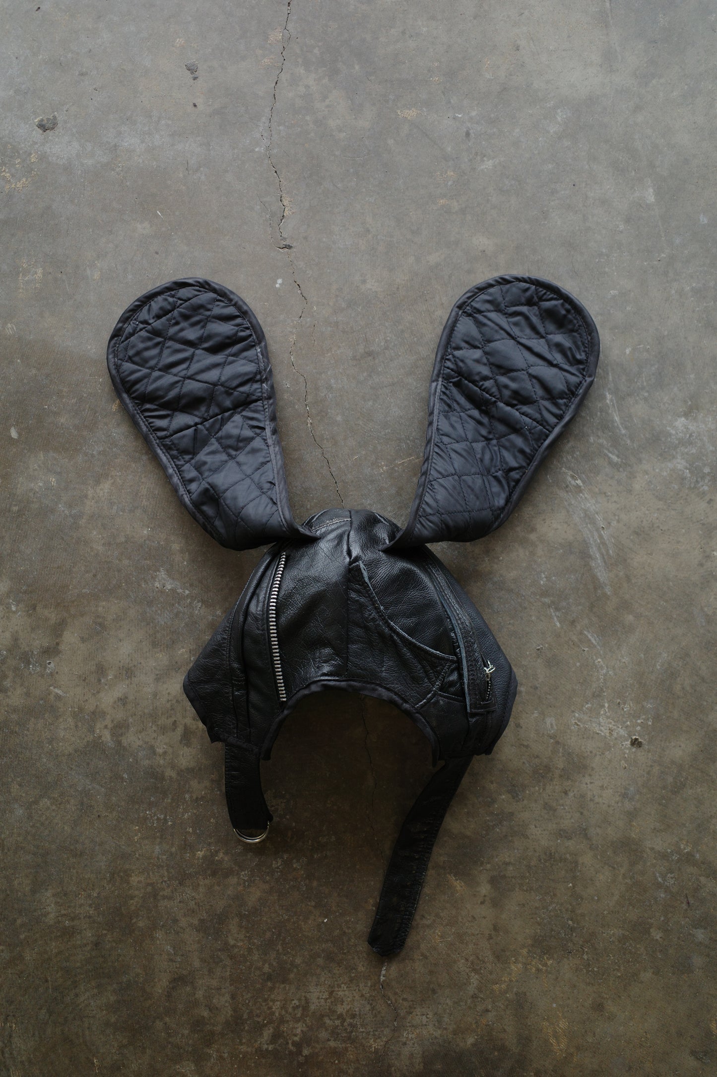 nag nag Bunny Ear Hat made with vintage Leather biker jackets