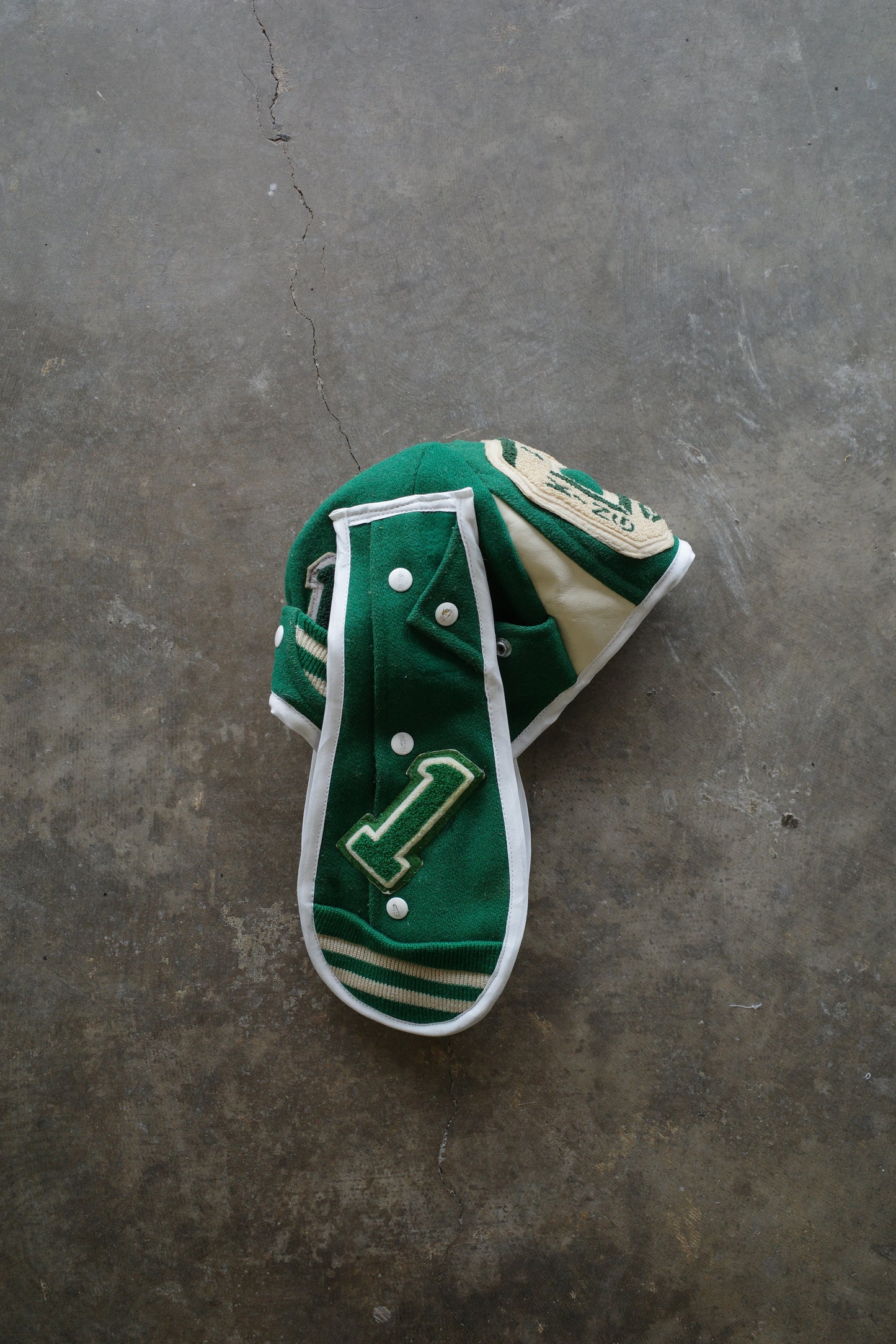 nag nag Bunny Ear Hat made with vintage Varsity Jacket and Patches&Pins