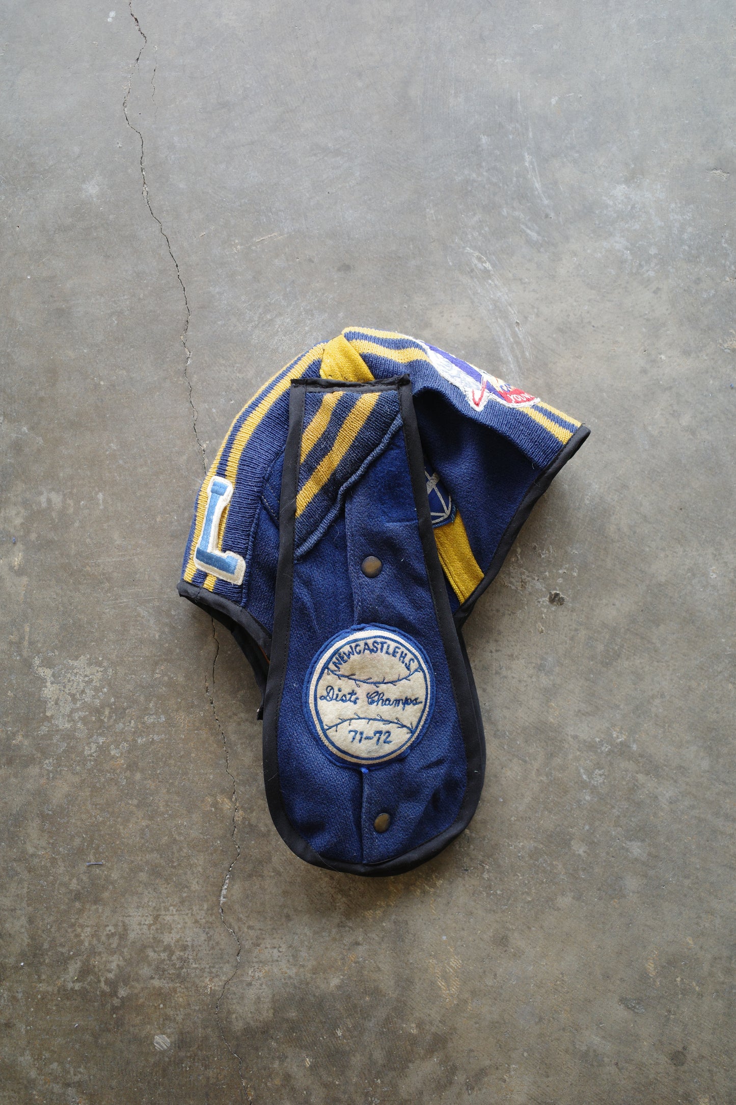 nag nag Bunny Ear Hat made with vintage Varsity Jacket and Patches
