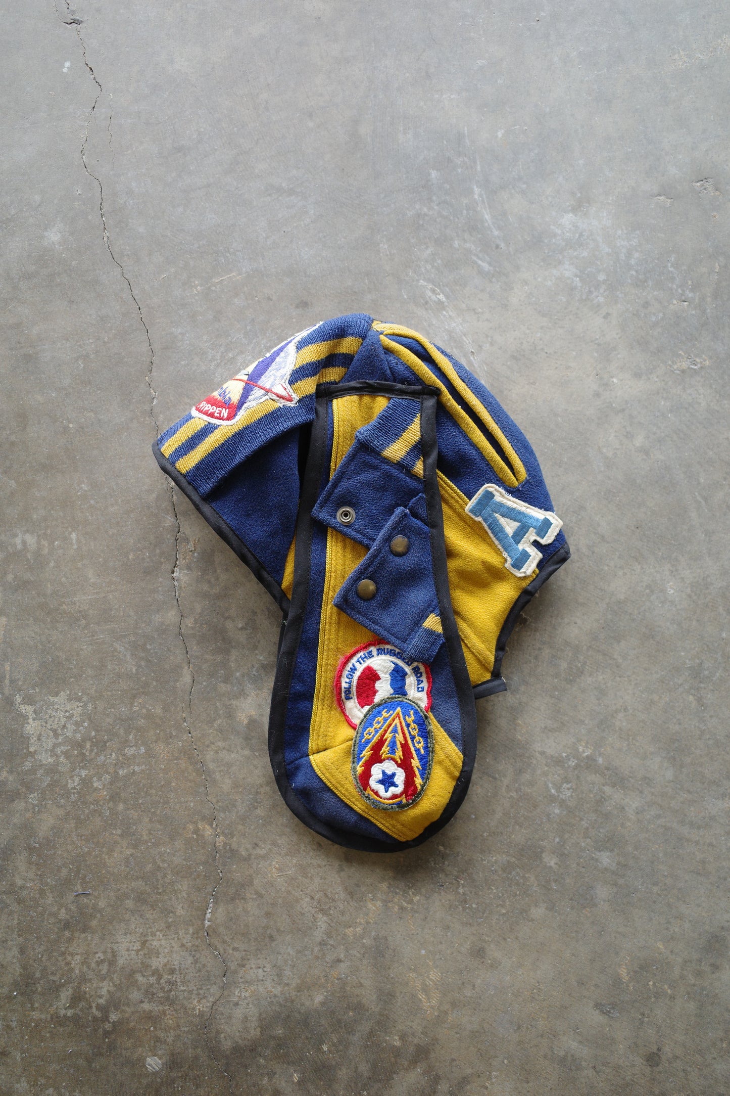nag nag Bunny Ear Hat made with vintage Varsity Jacket and Patches