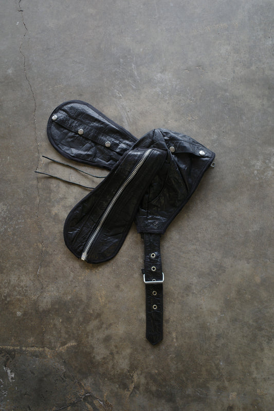 nag nag Bunny Ear Hat made with vintage  Leather Biker  jacket