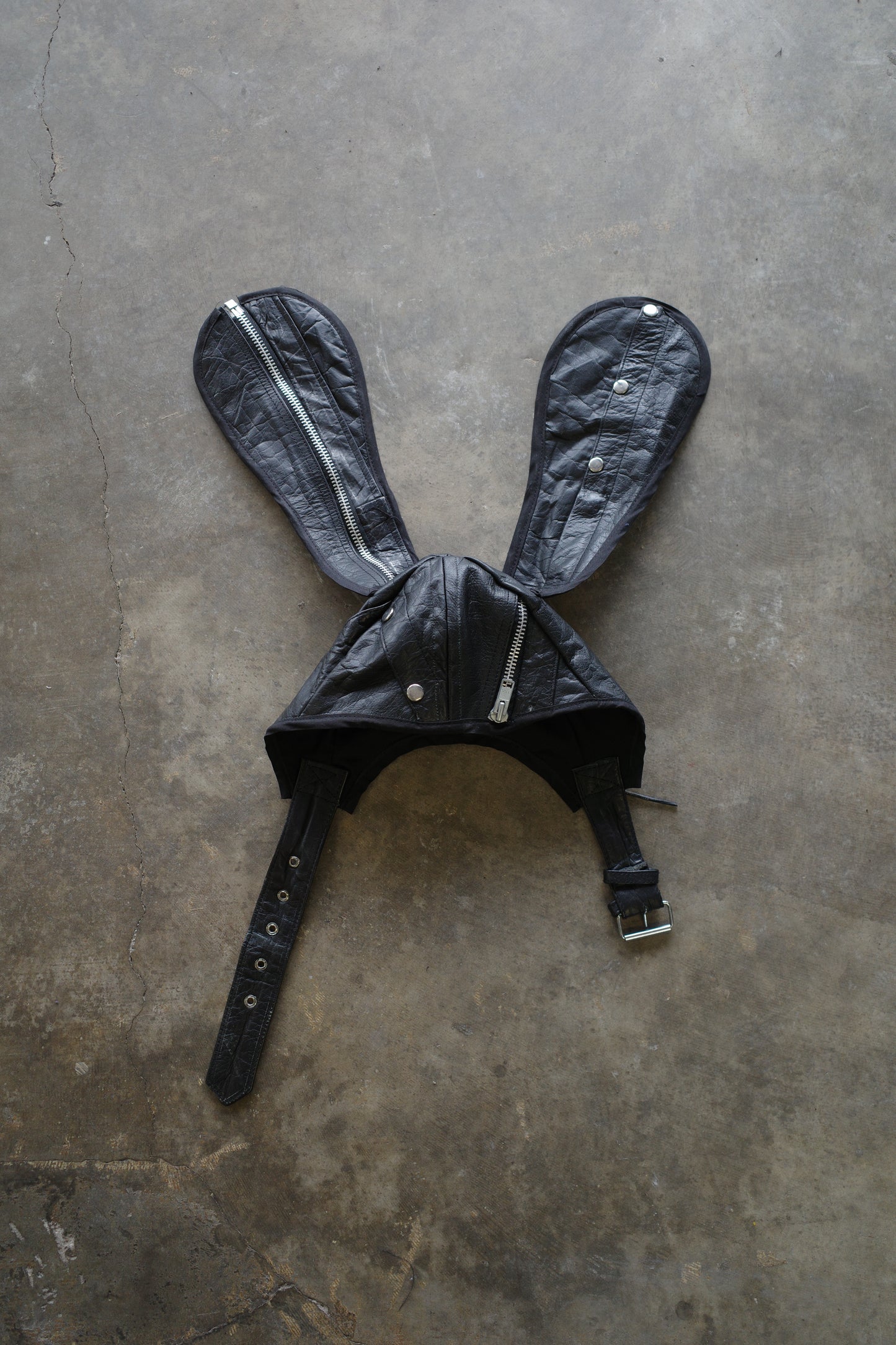 nag nag Bunny Ear Hat made with vintage  Leather Biker  jacket