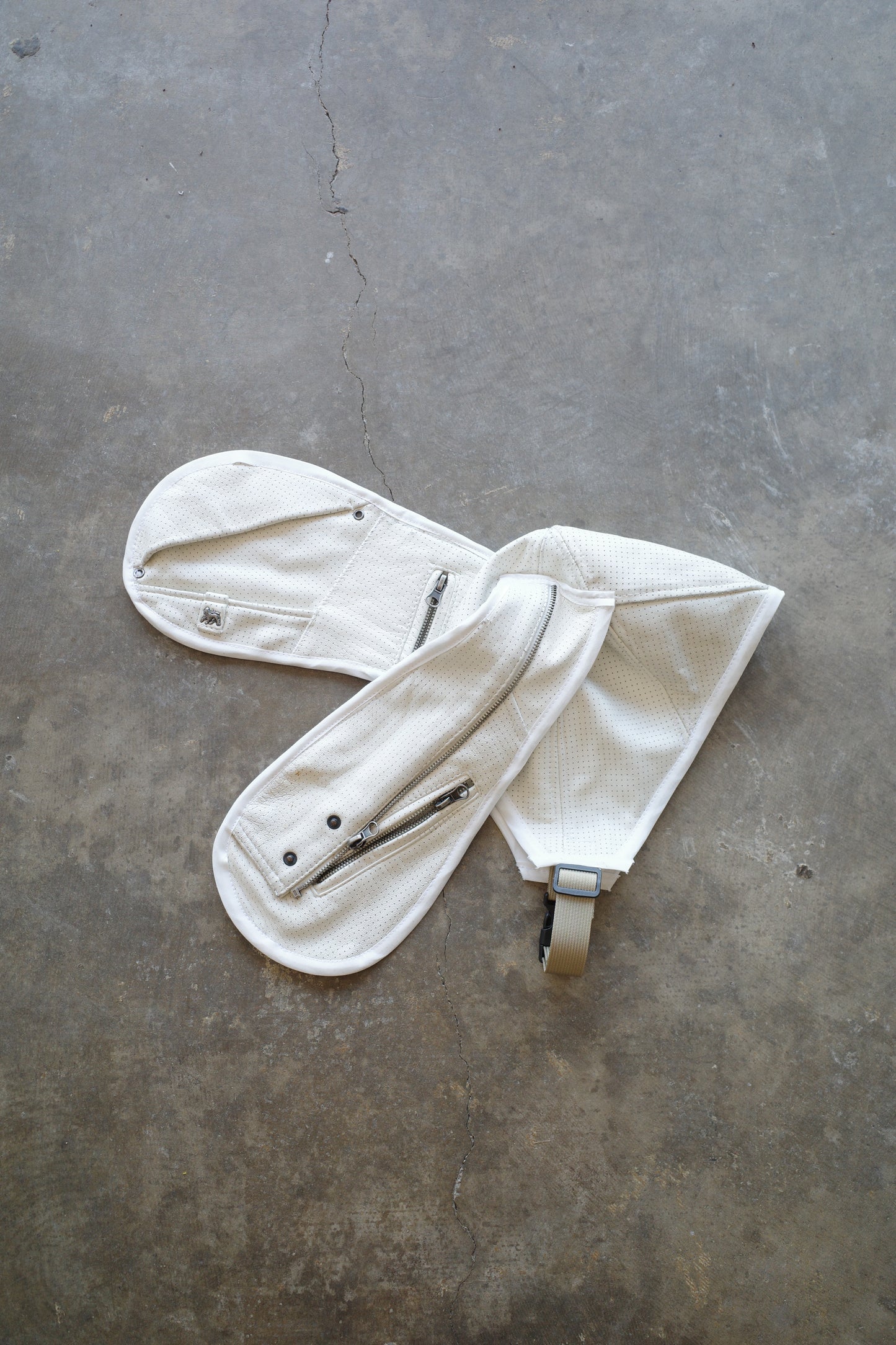 nag nag Bunny Ear Hat made with vintage white leather biker jackets