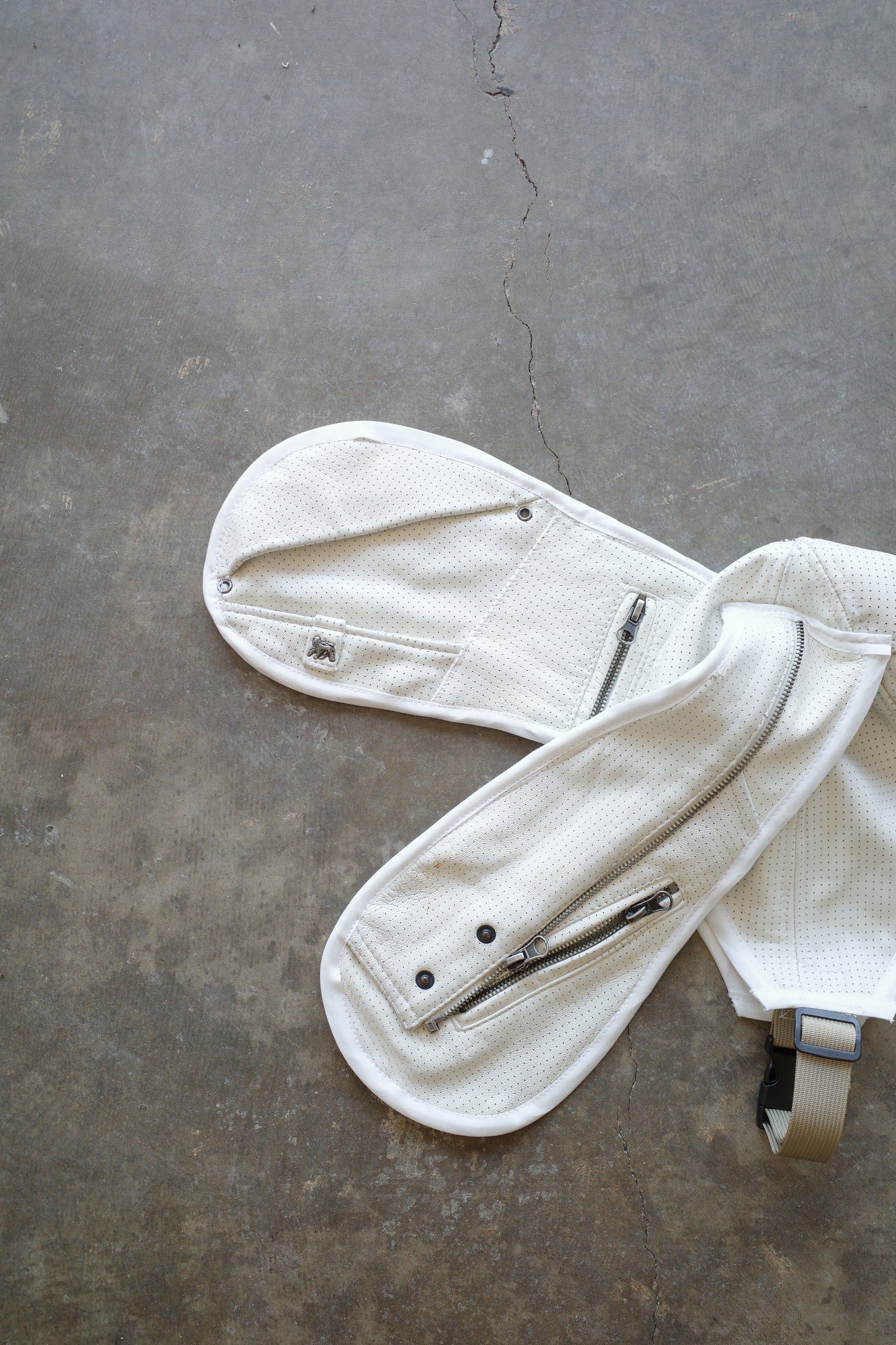 nag nag Bunny Ear Hat made with vintage white leather biker jackets