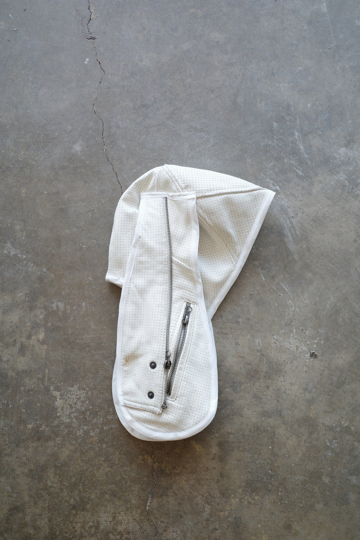 nag nag Bunny Ear Hat made with vintage white leather biker jackets