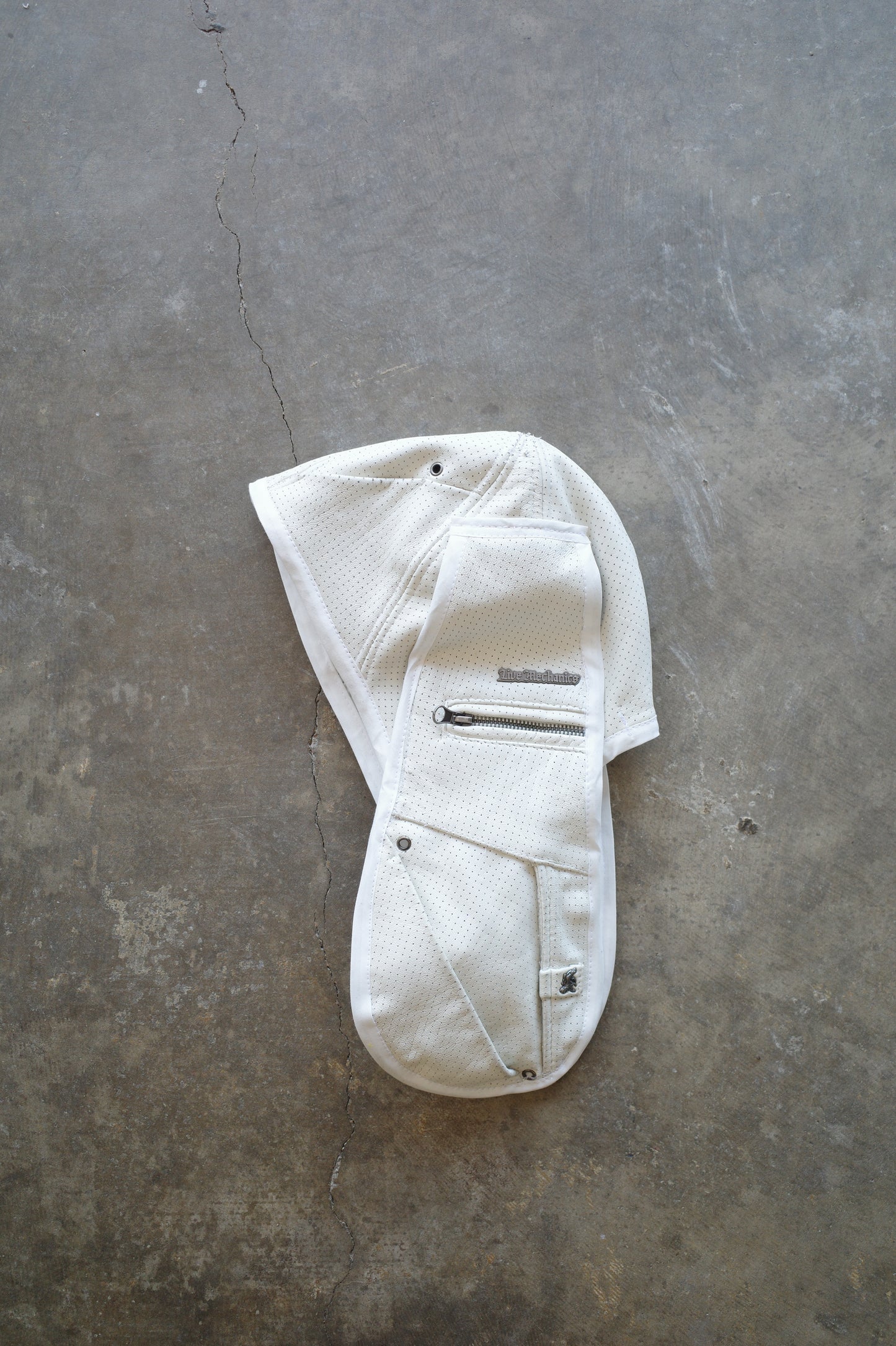 nag nag Bunny Ear Hat made with vintage white leather biker jackets