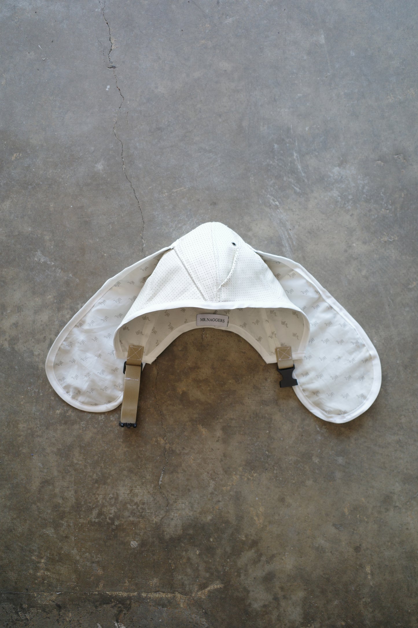 nag nag Bunny Ear Hat made with vintage white leather biker jackets