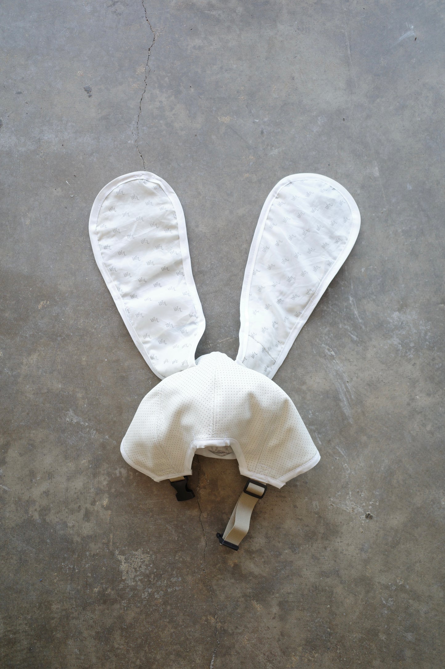 nag nag Bunny Ear Hat made with vintage white leather biker jackets